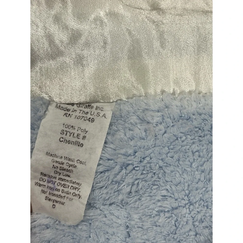 Little Giraffe Chenille Blue Stroller Blanket Satin Trim 28 x 30